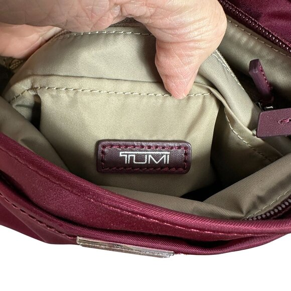 TUMI Voyager Tula Crossbody Bag Burgundy Nylon Travel - Picture 7 of 13